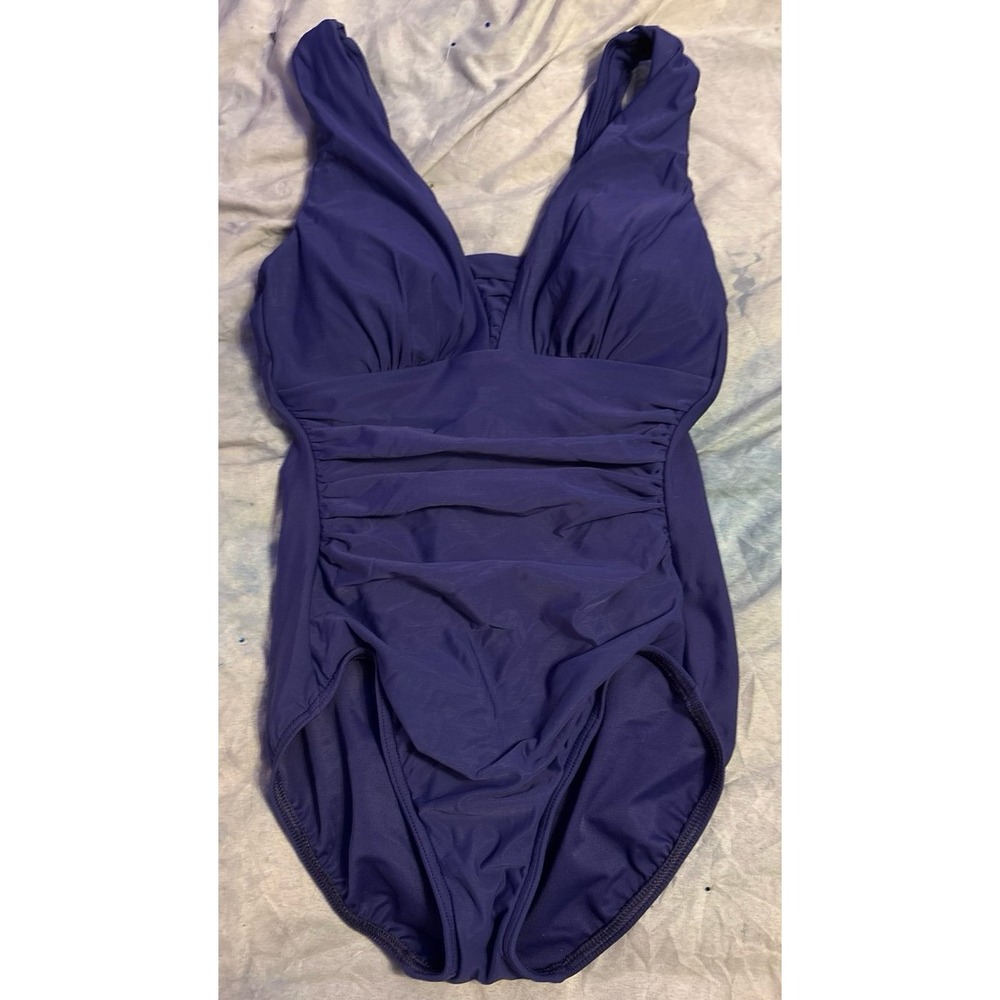 Lands' End Women's Dark Purple V Neck Tummy Control One Piece Swimsuit, Size‎ 2